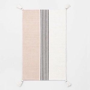 Hearth & Hand | Magnolia | Pink White & Black Stripe Woven Cotton Area Rug